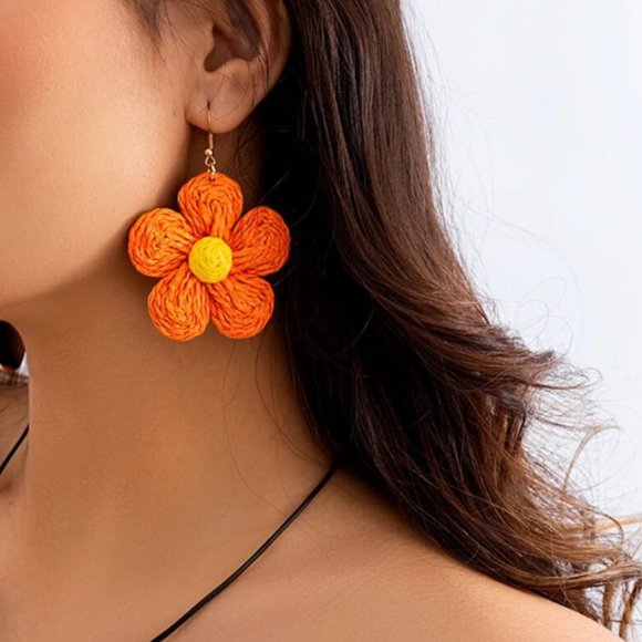 chichigems | Jewelry | Orange Yellow Raffia Flower Tropical Beach ...